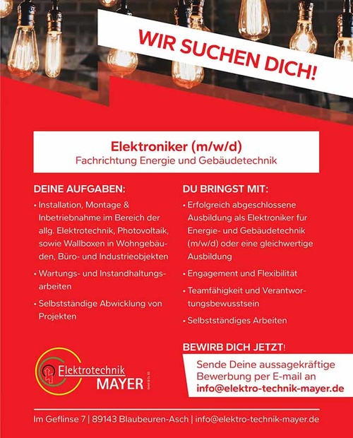 Stellenanzeige von Mayer Elektrotechnik